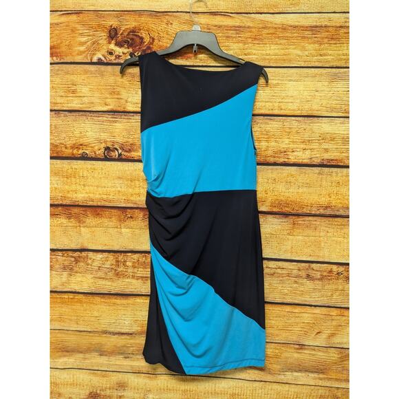 MUSETTE Womens Sz 10 Turquoise & Black Color Block Form Fitting Sleeveless Dress - Picture 2 of 8